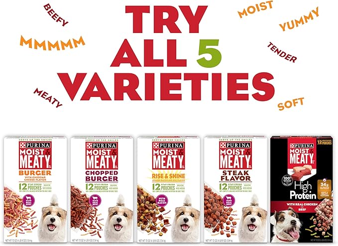 Purina Moist & Meaty Dry Dog Food, Burger with Cheddar Cheese Flavor - 24 ct. Pouch