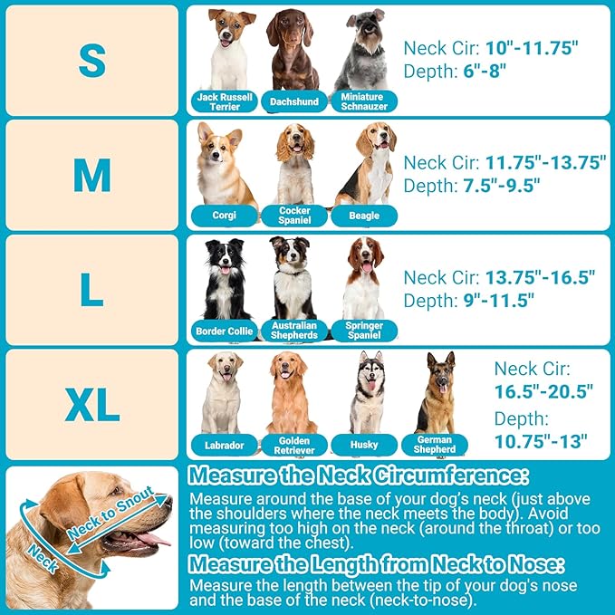 Dog Cone, Transparent Recovery Collar for Large Medium Small Pets, Adjustable Length, Soft Cone for Dogs to Stop Licking, Padded Elizabethan Collar with Elastic Loops After Surgery Patented