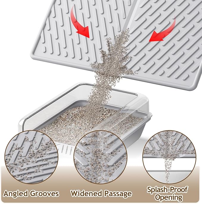 Cat Litter Mat with Grooves & Raised Edge, Urineproof/Waterproof, Litter Scattering Control, Easy to Clean (31 * 24in-Grey-1 Pack)