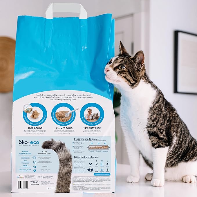 ökocat Original Wood Clumping Cat Litter, Unscented, 18.8 pounds - Natural Ingredients, Stops Odor, Clumps Solid, 99% Dust Free, Great for All Cats