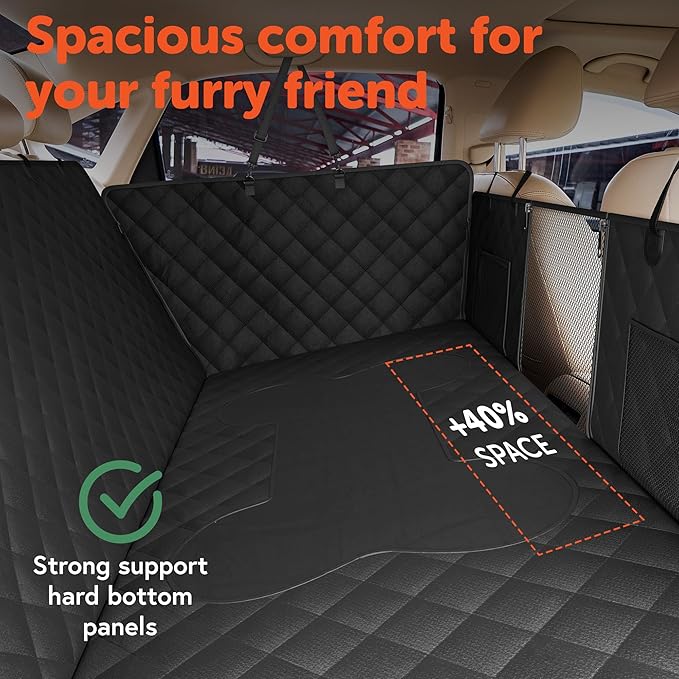 Dog Car Seat Cover for Back Seat Hard Bottom Protector -Waterproof Dog Hammock for Cars Mesh Window Panel - Heavy Duty 400lbs Backseat Extender for Dogs, Sturdy Pet Seat Covers for Trucks SUV