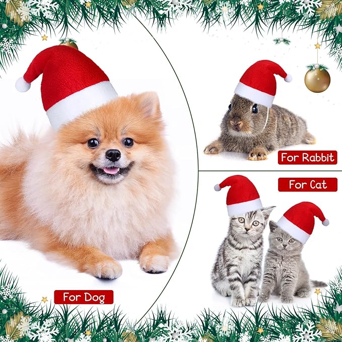 Svee 8 Pieces Christmas Santa Hats for Dog Cat with Adjustable Chin Strap Holiday Party Cute Costumes for Puppy Kitten Small Dogs and Cats Winter Party Dress up Props Supplies Gifts(Simple Pattern)