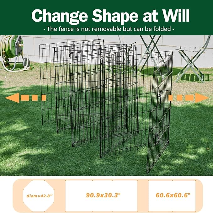 PJYuCien Dog Playpen, 8 Panels 30’’H Dog Pens Indoor with Bottom Pad and Top Cover, Metal Foldable Pet Puppy Exercise Fence Crate Kennel, Better for Small Animals,Black