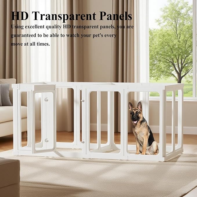 Clear Acrylic Dog Playpen with Door, for Puppy Rabbit Transparent Pet Pen, Dog Playpen Indoor, Dog Fence, Easy Assemble & Cleaning Dog Pen for Small & Medium Dogs (29.5“ Height, 10PCS)