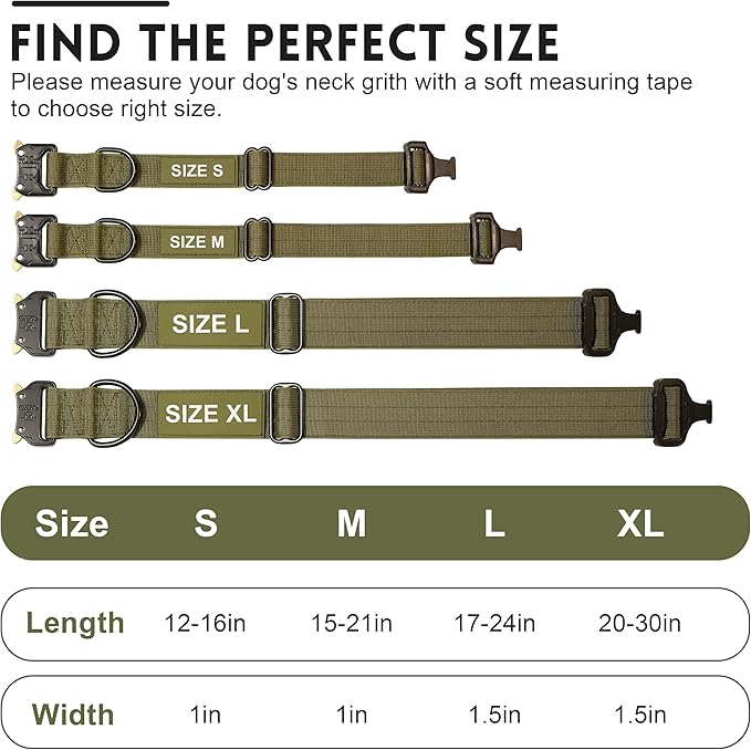 Personalized Tactical Dog Collar for Large Dogs, Heavy Duty Military Collar with Name, Made of Thick Nylon and Strong Metal Buckle for Maximum Durability, Available in Pink, Blue, Black, and Green