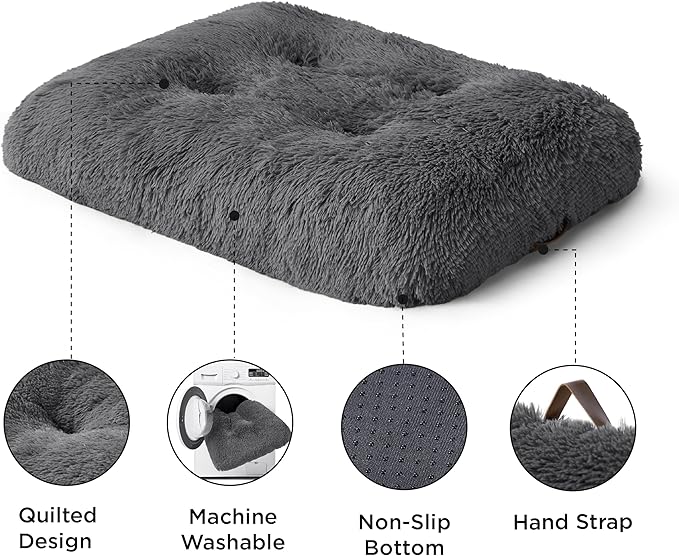 Bedsure Washable Medium Dog Bed for Crate, Plush Calming Dog Crate Mat, Fluffy Pet Bed for Medium Sized Dogs, Plush Soft Comfort Sleeping Mat for Puppy, Anti-Slip Pet Kennel Pad, 29" x 21", Dark Grey