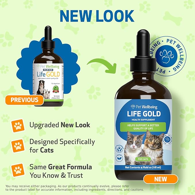 Pet Wellbeing Life Gold for Cats - Supports Detoxification, Immune System Health, Antioxidants - Vet-Formulated Herbal Supplement – 4 oz (118 ml)