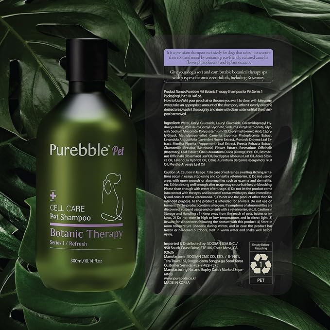 Pet Shampoo Refresh Purple Botanical Line- for Soft and Shiny Coat and Fur- Cleanses, Conditions, and Detangles, pH- Balancing Formula for Pets, No Artificial Fragrance, 300ml / 10.14 fl oz