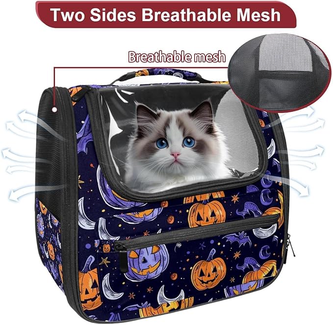 Pumpkin Helloween6 Cat Carrier Backpack,900D Wear-Resistant Oxford Fabric, Dog Carrier Cat Backpacks Suitable for Travel
