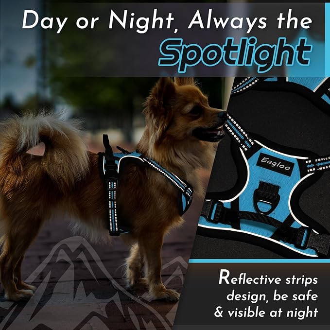 Eagloo Small Dog Harness No Pull, Service Vest with Reflective Strips and Control Handle, Adjustable and Comfortable for Walking, No Choke Pet Harness with 2 Metal Rings, Sky Blue, XS