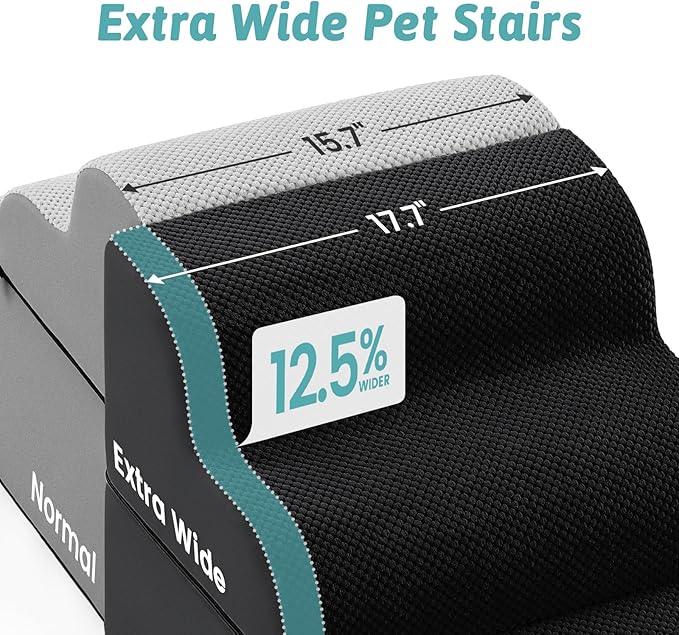 Wide Dog Stairs for Small Dogs 19.7" H, Detached Dog Step for Puppy or Older Cat, Ramp for Bed, Sofa, Couch or Chair, Ladder with High Density Foam, 17.7x28.3x19.7 inch, 4 Step, Black