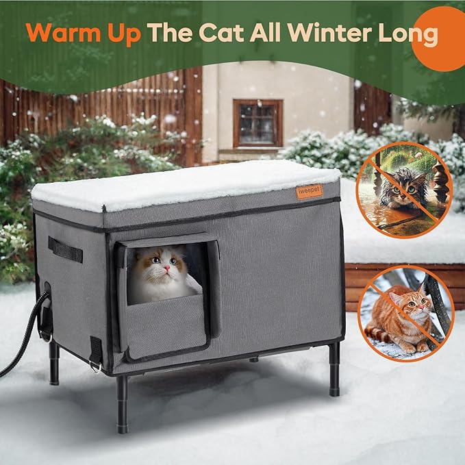 Heated Cat House for Outdoor Cat in Winter, Indestructible 100% Weather Outdoor Cat House, Foil Insulated Pet Shelter for Outside Barn Feral Stray Cat,Medium
