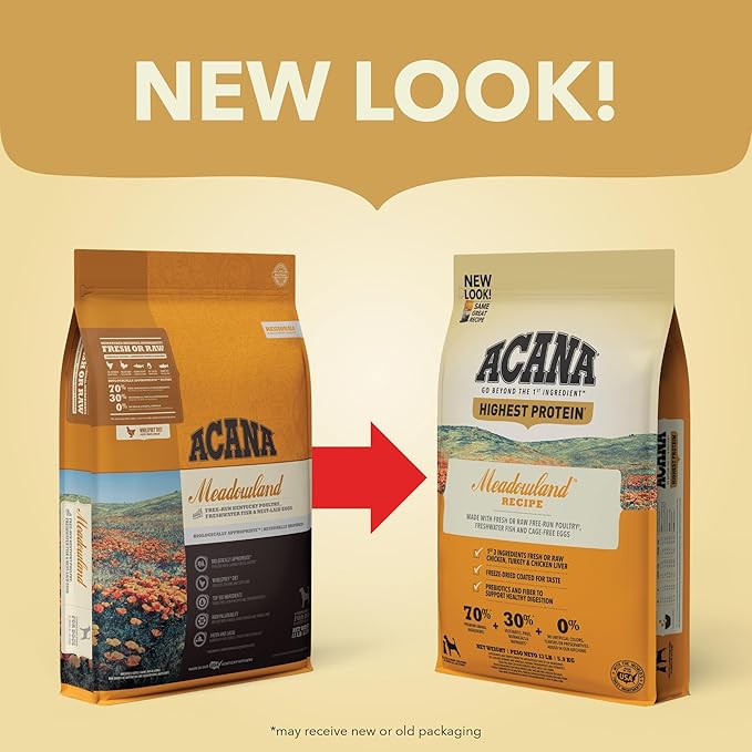 ACANA Highest Protein Grain Free Dry Dog Food Meadowland Recipe 25lb Bag