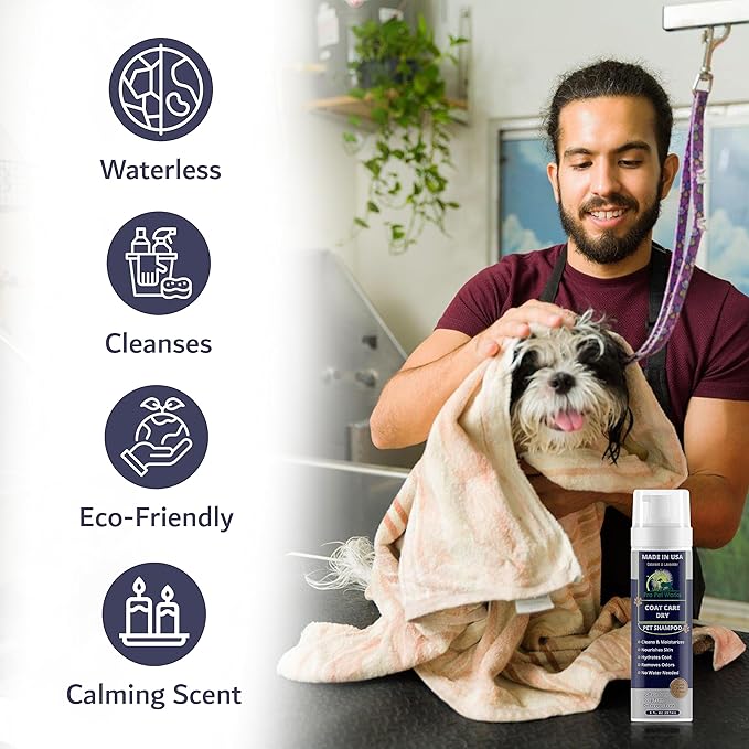 5 in 1 Waterless Dry Dog Shampoo Oatmeal Lavender-8oz No Rinse Dog Foaming Spray to Cleanse, Hydrate & Neutralize Odor - Soap-Free Moisturizer-Dandruff Itchy Dry Sensitive Skin-Grooming