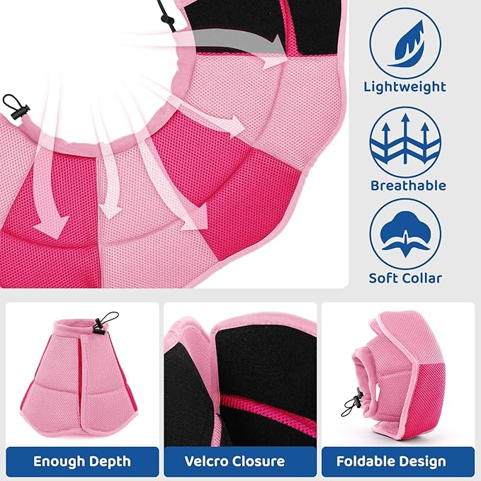 SUNFURA Dog Cone - Soft Cone for Dogs to Stop Licking, Pet E-Collar Alternative After Surgery, Adjustable Pet Recovery Collar for Wound Healing, Pink Large
