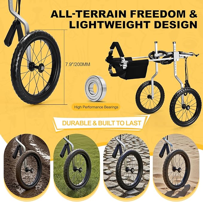 All-Terrain Dog Wheelchair for Back Legs - Lightweight & Adjustable for Medium to Large Dogs - Easy to Assemble Mobility Aid
