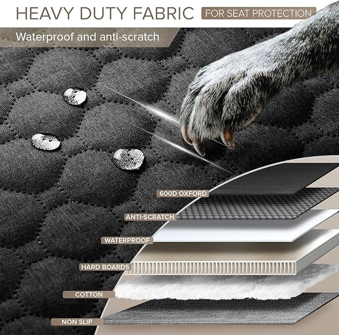 SHARLOVY Back Seat Extender for Dogs, Heavy Duty Dog Car Seat Cover for Back Seat and Aggressive Chewer, Large Hard Bottom Seat Cover for Dogs, Dog Hammock for Car, Travel Pet Bed for Car, SUV, Truck