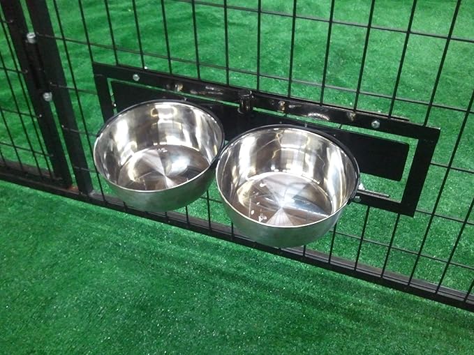 Dog Feeding & Watering Swivel Bowl Bracket & Metal Bowls