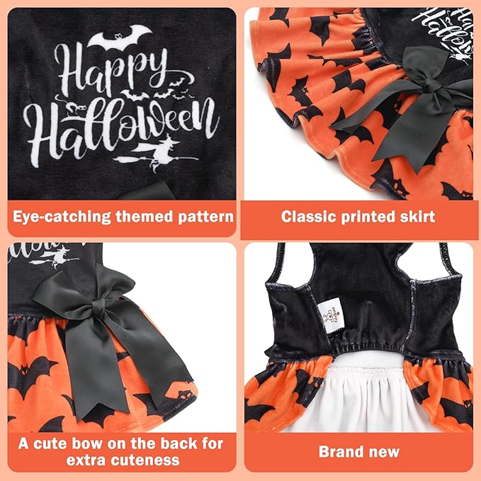 CuteBone Velvet Dog Dresses Halloween for Small Dogs, Stylish & Soft Fabric, Comfortable Fit for Everyday Wear, Perfect for Special Occasions NCVA17XS-D