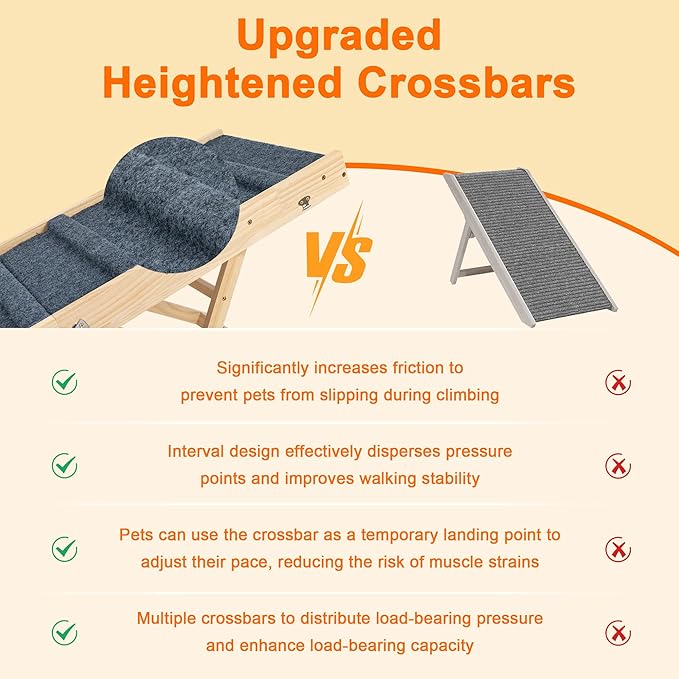 Clikuutory 2025 Upgraded Dog Ramp for Couch, 51.2" Foldable Small Dog Ramp for Bed, 5 Adjustable Height from 14" to 28", Portable Stable Pet Steps with Anti-Slip Carpet for Low Bed Couch Stairs, Wood