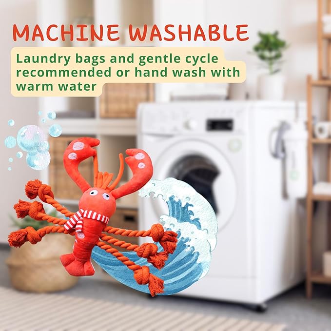 Christmas Dog Toys, Squeaky Tough Rope Tug of War Dog Toys, Interactive Plush Chew Toys, Dog Gifts for Puppy, Small Medium Large Dogs - Lobster