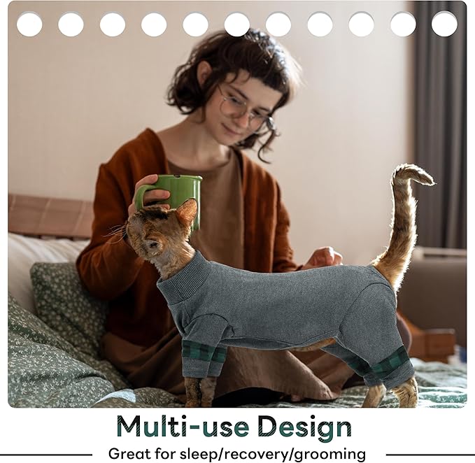 PUMYPOREITY Comfy Cat Pajamas, Versatile Cat Shirt for All-Day Wear, Soft Stretchy Sweater with Back Snap for Easy Wear, Breathable Recovery Suit for Surgery Recovery, XL, Grey