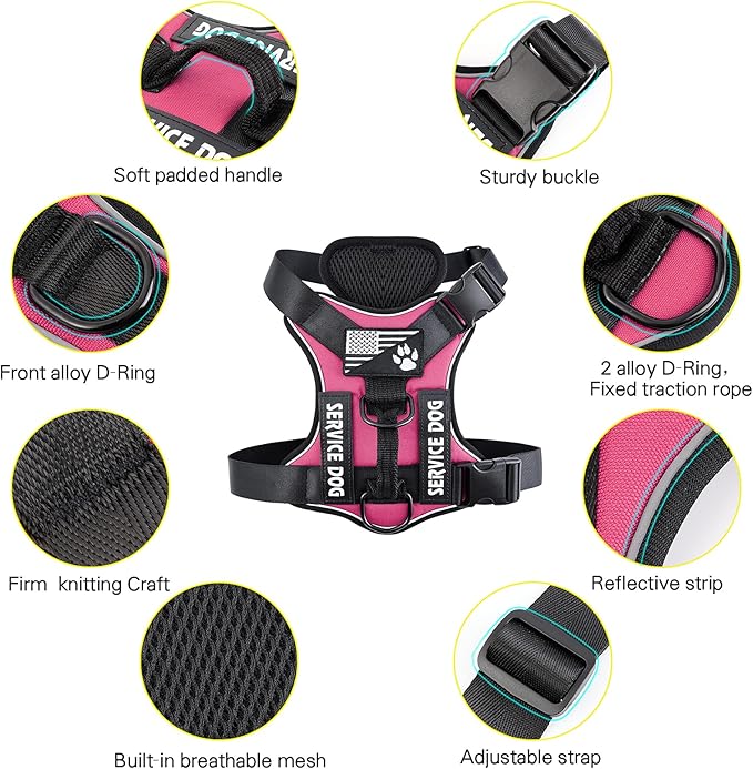 Demigreat Service Dog Harness, Reflective Dog Vest Harness with 5 PCS Patches, Adjustable Soft Oxford Pet Harness, Inner Layer Mesh, Easy to Control for Small Medium Large Dogs…