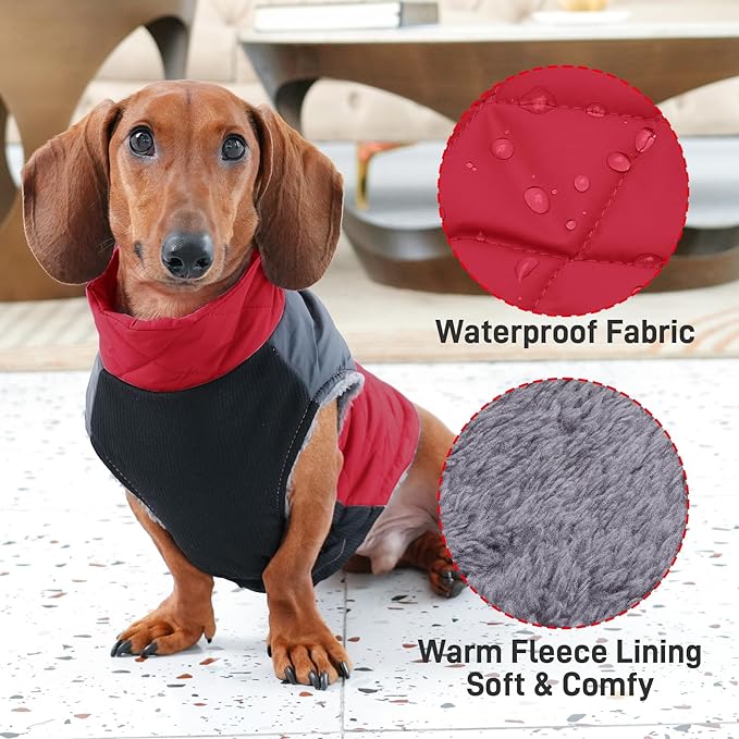 Warm Fleece Dog Coats for Large Dogs,D-Rings Waterproof Puppy Jacket for Cold Winter,Red XXXL