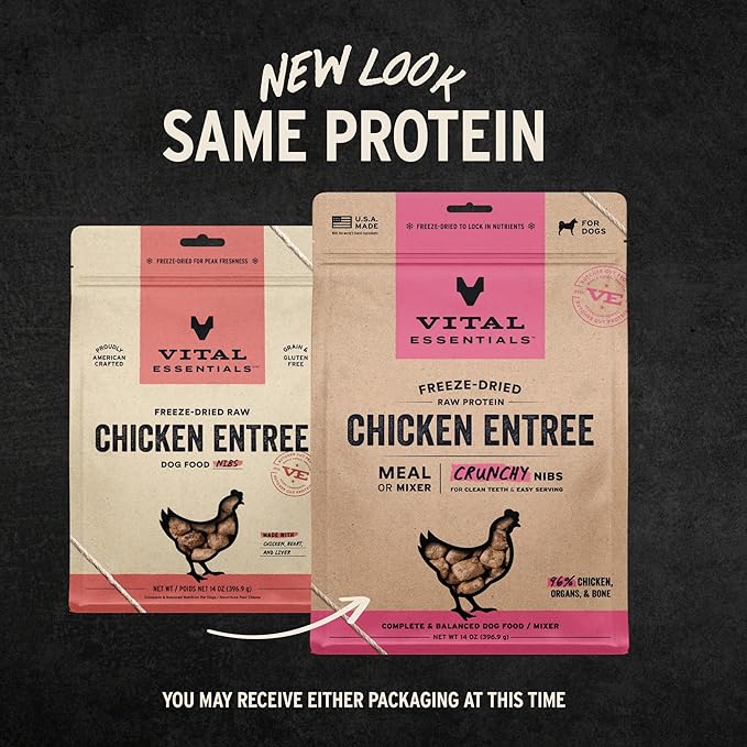 Vital Essentials Freeze-Dried Raw Chicken Meal or Mixer Dog Food Crunchy Nibs, 14 oz