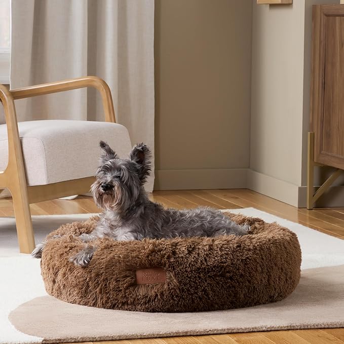 TOWN & COUNTRY LUXE CuddleTown Fuzzy Solid Donut Pet Bed, Soft, Cozy & Calming, Water Repellent, Non-Slip Bottom, 100% Machine Washable, Cream, Medium 28"x28"x7" Round