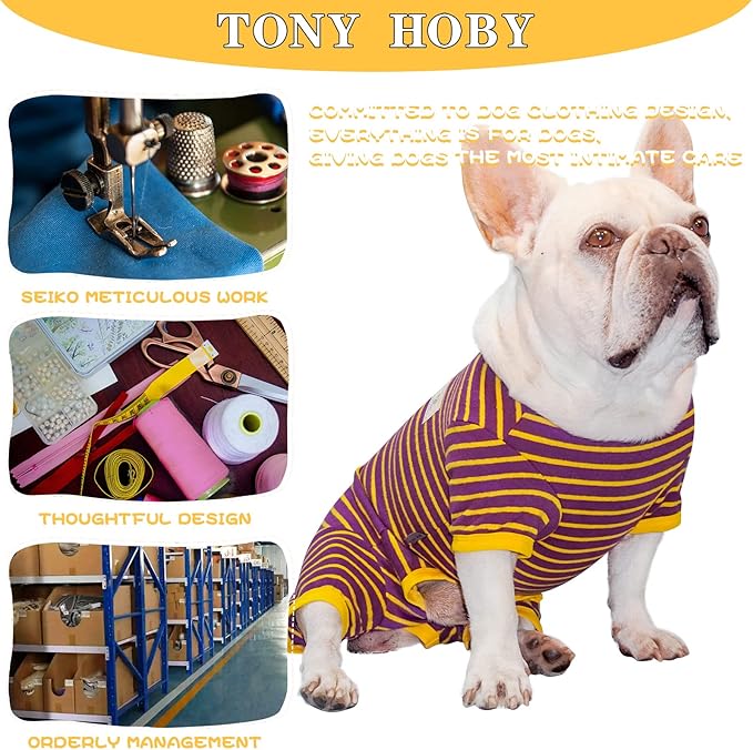 TONY HOBY Dog Pajamas, Male Dogs Warm Pajama with Thermal, Dog Jumpsuit Pajamas for Small Medium Dogs (Purple&Yellow, Boy, XL)