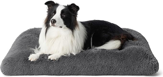 Bedsure Washable Large Dog Bed for Crate, Faux Fur Dog Crate Pad for Large Breed, Plush Soft Comfort Dogs Sleeping Mat, Anti-Slip Pet Kennel Pad, 35" x 23", Dark Grey