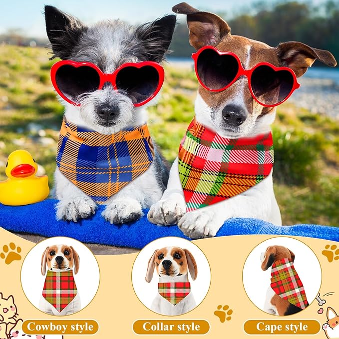 72 Pcs Plaid Dog Bandanas Bulk Triangle Scarf Cat Bibs Puppy Scarf Stripe Bandanas for Puppy Cat Birthday Party Costume