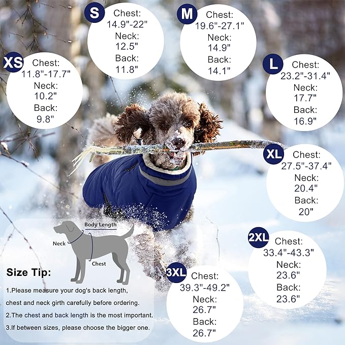 Dogcheer Dog Coat, Waterproof Dog Jacket with Harness, Reflective Adjustable Puppy Winter Coat with Zipper, Christmas Snow Jacket Clothes for Small Medium Large Dogs - Blue M