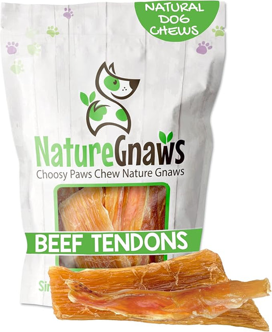 Nature Gnaws Beef Tendons for Dogs (1Lb) - Mixed Thickness - Long Lasting for Small and Medium Dogs - Natural Beef Jerky Dog Chew Bones - Rawhide Free