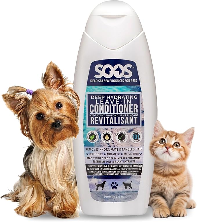 Soos Pet Deep Hydrating Leave-in Conditioner for Dogs & Cats | Natural Dead Sea Minerals | Skin Moisturizer, Polish Deeply, Reduces Shedding | Vitamins for Healthy Skin & Coat - 500ml