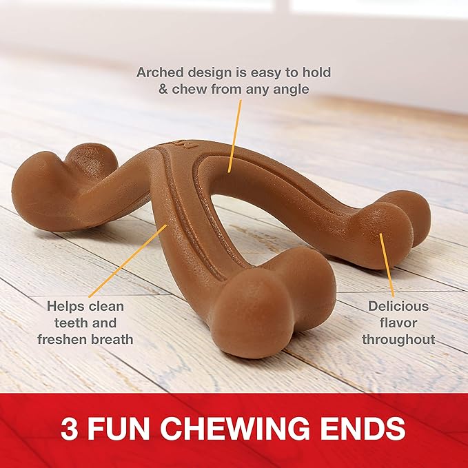 Nylabone Ergonomic Hold Wishbone Power Chew Toy for Dogs, Dog Toys for Aggressive Chewers, Bison Flavor, Small - Up to 25 Ibs, 1 Count