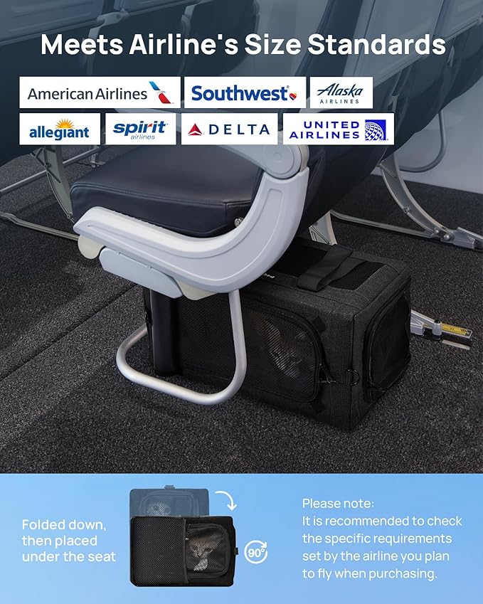 Airline Approved Cat Carrier, Pet Carrier Soft-Sided, Portable Dog Carrier with Stable Structure, TSA Approved Pet Carrier for Pets Less Than 12lbs, Cat Carrier Bag Suitable for Travel, Dark Gray