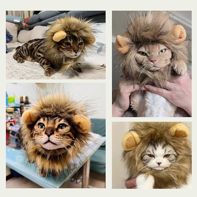 Cat Wig Funny Cute Cat Costume Hat Lion Mane Accessories Dress Up Clothing Festival Party (Brown, Small)