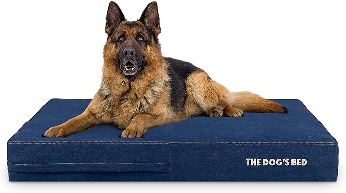 The Dog’s Bed Orthopedic Memory Foam Dog Bed, XL Blue Denim, Pain Relief for Arthritis, Hip & Elbow Dysplasia, Post Surgery, Lameness, Supportive, Calming, Waterproof Washable Cover