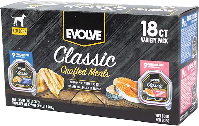 Evolve Classic Crafted Meals Variety Pack Chicken Recipe & with Salmon Wet Dog Food | 3.5 oz - 18 pack