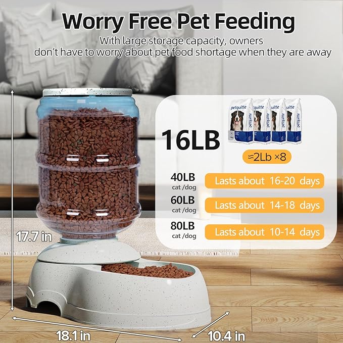 Kenond 3 Gallon Gravity Feeder, Automatic Dog Feeder, Dog Food Dispenser for Large Breed