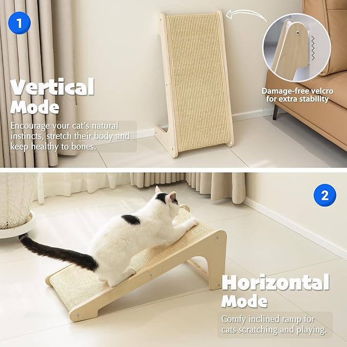 PETKARAY L Shape Cat Scratcher, Sisal Kitty Scratching Ramp, Vertical Scratch Pad for Indoor Cats, 25.2" Furniture Protector with Catnip, Classic
