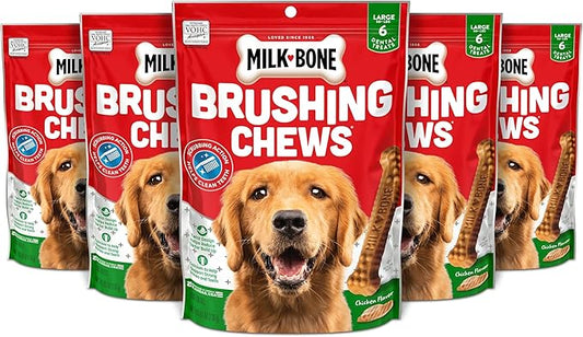 Milk-Bone Original Brushing Chews, 6 Large Daily Dental Dog Treats (Pack of 5) Scrubbing Action Helps Clean Teeth