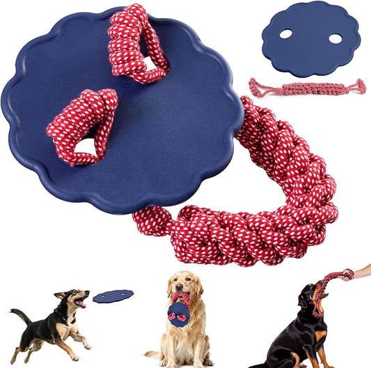 Interactive Dog Frisbee Rope Toy – Tough 2-in-1 Flying Disc & Rope Chew Toy for Medium/Large Dogs, Outdoor Training & Fetching, Blue & Red