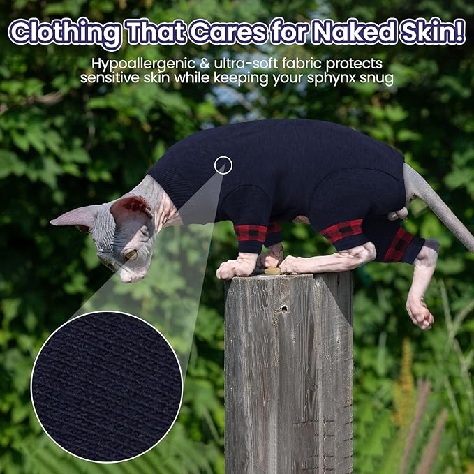 Sphynx Hairless Cats Sweater Shirt Kitten Soft Pullover Cute Cat Pajamas Jumpsuit Cotton Apparel Pet Winter Turtleneck for Cats DarkBlue 2XL