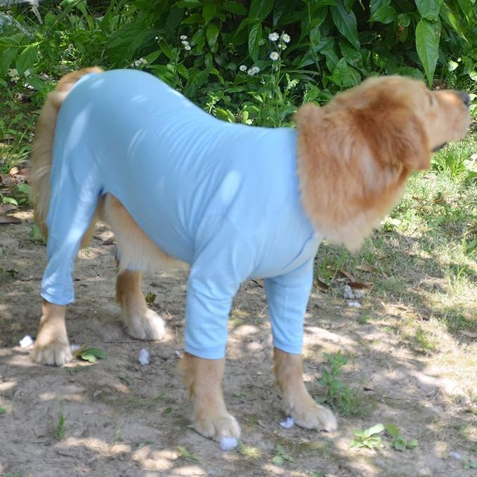 Lovelonglong Four Feet Dog Lightweight Pajamas, Pure Cotton Dog Jumpsuits 4 Legs Dog Onesies T-Shirt Stylish PJS Puppy Costume for Large Medium Small Dogs Lightblue XXXL
