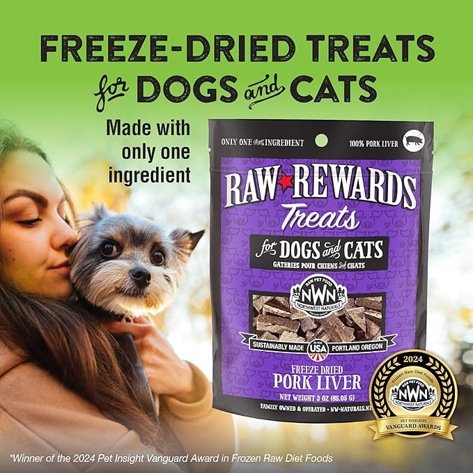 Northwest Naturals Raw Rewards Freeze-Dried Treats - Pork Liver (3 oz) & Lamb Liver (3 oz) Treats for Dogs & Cats - Healthy, 1 Ingredient, Human Grade Ingredients, All Natural