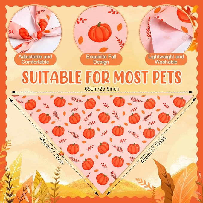 Weewooday 50 Pcs Thanksgiving Fall Dog Bandanas Bulk for Dogs Autumn Soft Bibs Adjustable Triangle Pet Bandana for Small Medium Large Costume(Leaves Pattern, 25.6 x 17.7 x 17.7 Inch)