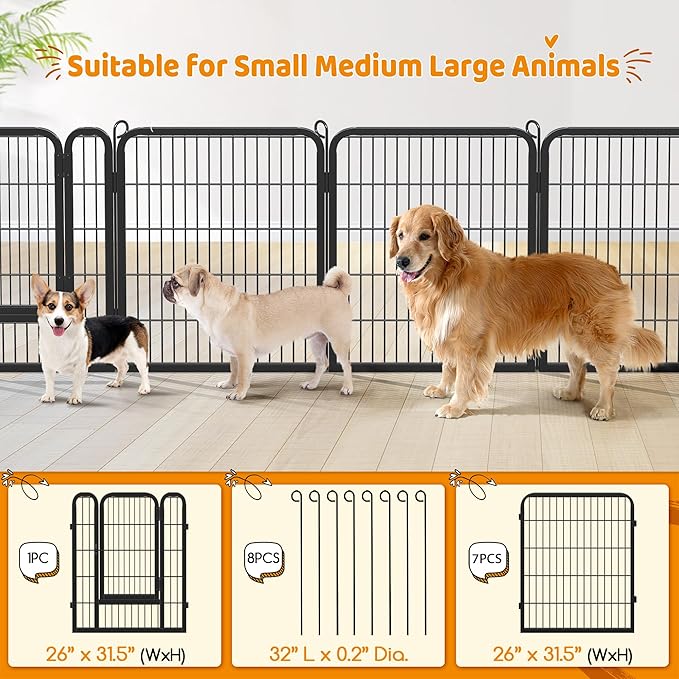 Yaheetech Dog Playpen Outdoor, 32 inch 24 Panels Dog Pen Indoor Heavy Duty Puppy Exercise Pen Metal Pet Fence for RV Camping/Yard/Garden